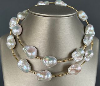 18k Yellow Gold Baroque Fresh Water Pearl Expandable Necklace