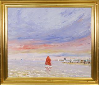 Paul Galschneider Oil on Canvas "Sailboats Rounding Brant Point"