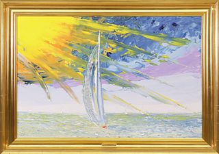 Paul Galschneider Oil on Canvas "Sailboat on Open Water"