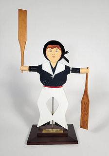 1985 Oscar Ceely Jr. Carved and Painted Nantucket Sailor Boy Whirligig