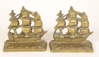 Pair of Vintage Brass Clippership Bookends