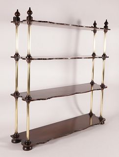Four-Tier Mahogany and Brass Column Hanging Shelf, 19th Century