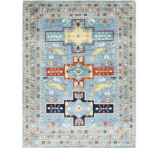 Fine Powder Blue Hand Knotted Wool Armenian Oriental Carpet, 200 Knots per Square Inch
