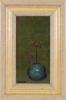 Robert W. Stark III Miniature Oil on Board "Flowering Branch in a Blue Jar"