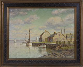 T. Bailey Oil on Canvas "Commercial Wharf, Nantucket"