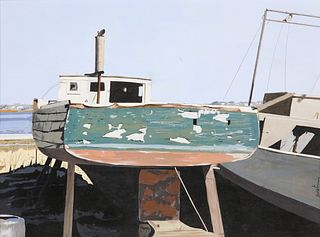 John Austin Tempera on Artist Board "Old Boat"