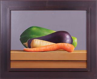 Janet Rickus Oil on Board "Still Life with Vegetables"