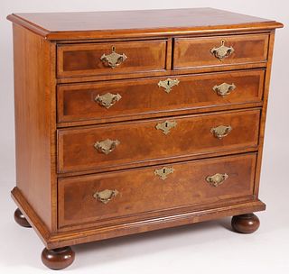 English Burlwood Chest of Five Drawers