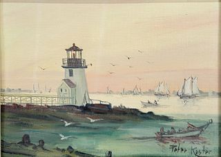 Peter Koster Oil on Board Painting of Brant Point Light Nantucket