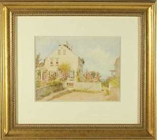 Jane Brewster Reid Watercolor on Paper "Gorham's Court Nantucket"