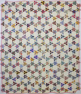 Vintage Multi-Color Touching Stars Patchwork Quilt, circa 1930s