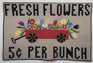 Vintage Quilted Florist Advertising Sign Banner