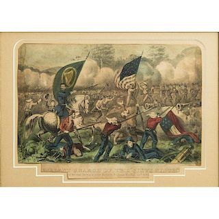 Original Civil War Hand Colored Print of the Fighting Irish at Bull Run