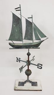 Vintage Figural Copper Sailboat Weathervane