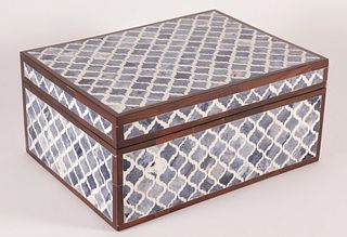 Contemporary Dyed Blue and White Bone Inlaid Wooden Box