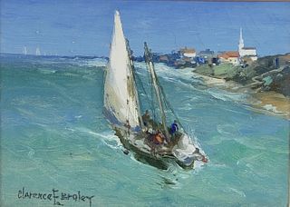 Clarence E. Braley Oil on Canvas Board, "Sailing the Coast"