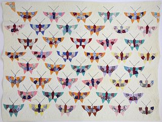 Vintage Multi-Color Butterfly Patchwork Quilt, circa 1930s
