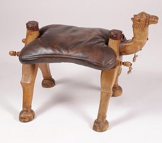 Carved Wood Camel Saddle Form Stool, 20th Century