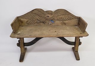 Antique American Folk Art Carved and Painted Eagle Buggy Bench, 19th Century