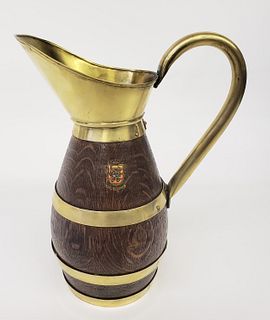 Antique Belgian Brass Bound Oak Barrel Rum Pitcher, 19th century