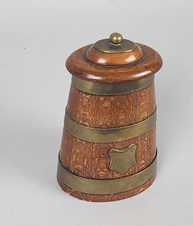 English Oak Brass Bound Tobacco Storage Container, 19th Century