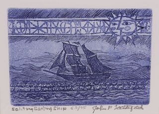 John Lochtefeld Limited Edition Etching "Solitary Sailing Ship", Edition #63/75