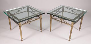 Pair of Italian Mid-Century Modern Polished Brass Glass Top Side Tables