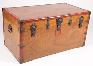 Leather and Brass Strapped Camphorwood Steamer Trunk, circa 1900s