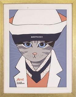 Maggie Meredith Oil on Canvas "Nantucket Blue Eyed Cat"