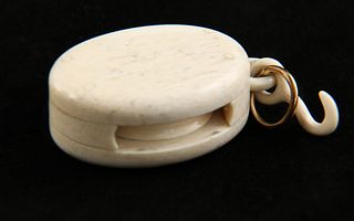 Antique Carved Bone Nautical Rope Block Pulley Jewelry Pendant
