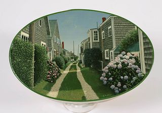 Harriet Mottes Finely Painted Cherry Shaker Box "Front Street, Siasconset"