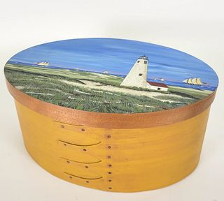 Jean Petty Paint Decorated Great Point Lighthouse Nantucket Band Box