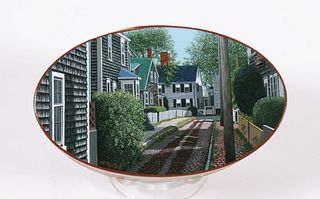 Harriet Mottes Finely Painted Cherry Shaker Box "Martin's Lane, Nantucket"