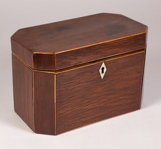 Mahogany Double Compartment Tea Caddy with Line Inlay, 19th Century