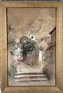 Louis K. Harlow Watercolor View of Stone Alley Nantucket