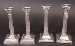 Pair of Gorham Sterling Silver Candlesticks, circa 1909, Together with a Silver Plated Pair