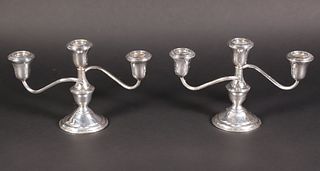Pair of Sterling Silver Three-Light Candleabra