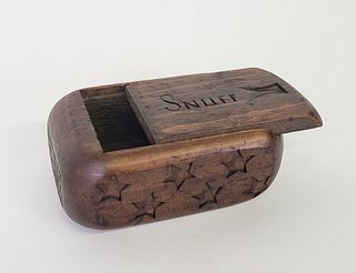 Antique American Folk Art Sailor Made Wooden Snuff Box