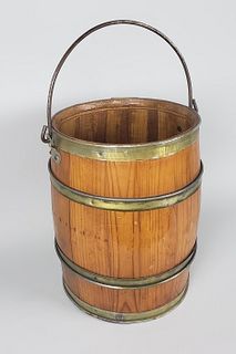 Vintage English Brass Bound Pine Peat Bucket