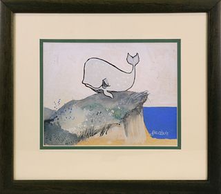 George Davis Tempera on Paper "Whale in the Dunes"