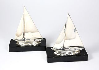 Pair of Nickel Plated P.M. Sailing Yacht Bookends