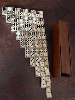 55 Piece Bone and Ebony Dominoes Set, 19th Century