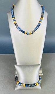 Custom Dumortierite, Labrador and Blue Topaz Sterling Silver Vermeil Necklace and Matching Bracelet