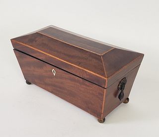 Antique English Double Compartment Inlaid Tea Caddy, 19th Century