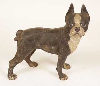 Vintage Cast Iron Painted Boston Terrier Dog Doorstop