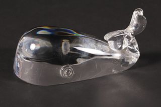 Signed Steuben Clear Glass Whale