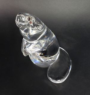 Signed Steuben Clear Crystal Figural Beaver