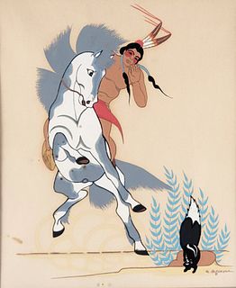 Archie Blackowl Cheyenne Native American Goache Silkscreen Serigraph