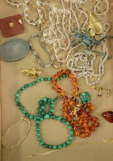 Lot of costume jewelry including amber and malachite.