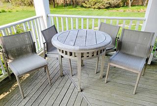 Gloster Outdoor Teak Circular Table and Four Chairs